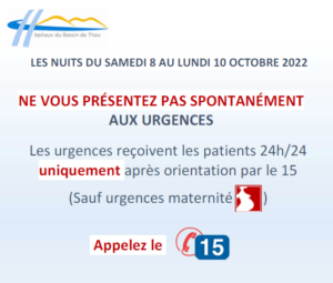 Activation du niveau II du plan de sauvegarde du fonctionnement des urgences des hôpitaux du Bassin de Thau – nuit du samedi 8 octobre à la nuit du lundi 10 octobre 2022